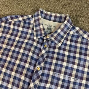 Dunnes Stores Men's Blue‎ Short Sleeve Linen Blend Shirt Size XL Button Up